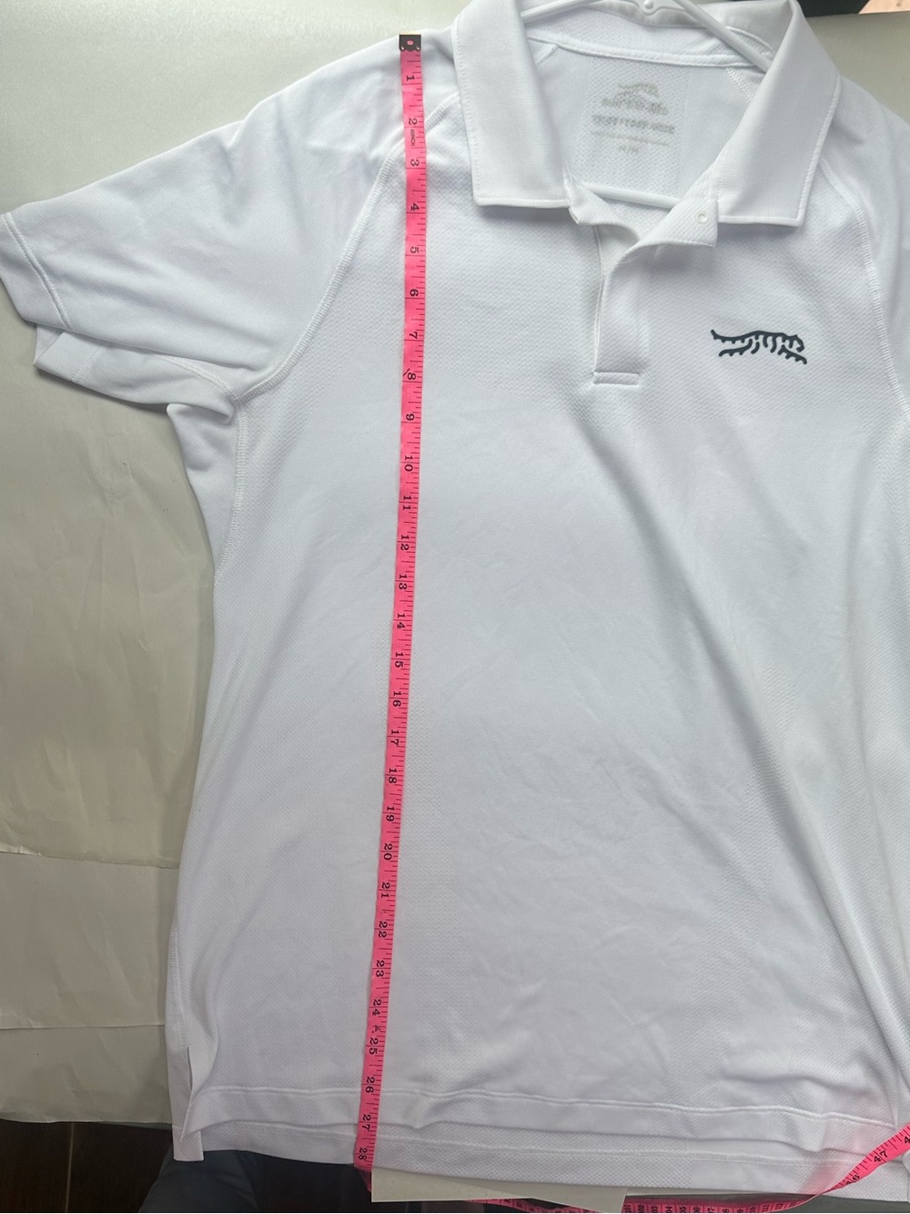 Sun Day Red Core Polo White Snap Performance Golf Shirt Tiger Woods  Medium EUC! - Picture 9 of 12